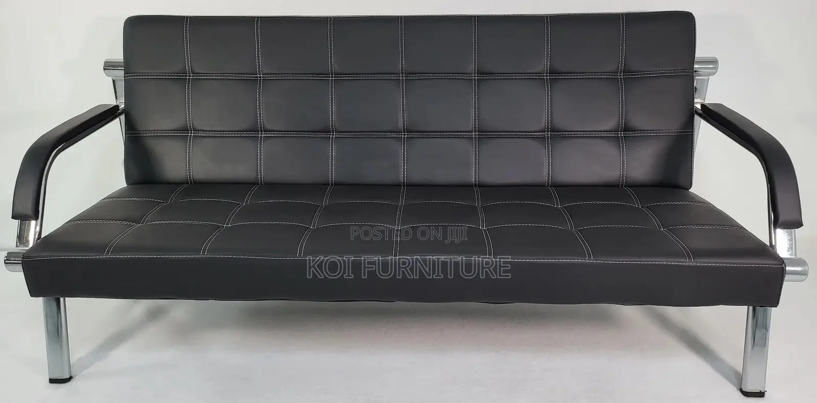 Office Sofa : 5-Seater Black Leather Office Lounge Sofa