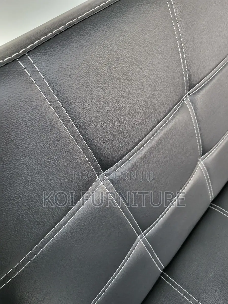 Office Sofa : 5-Seater Black Leather Office Lounge Sofa