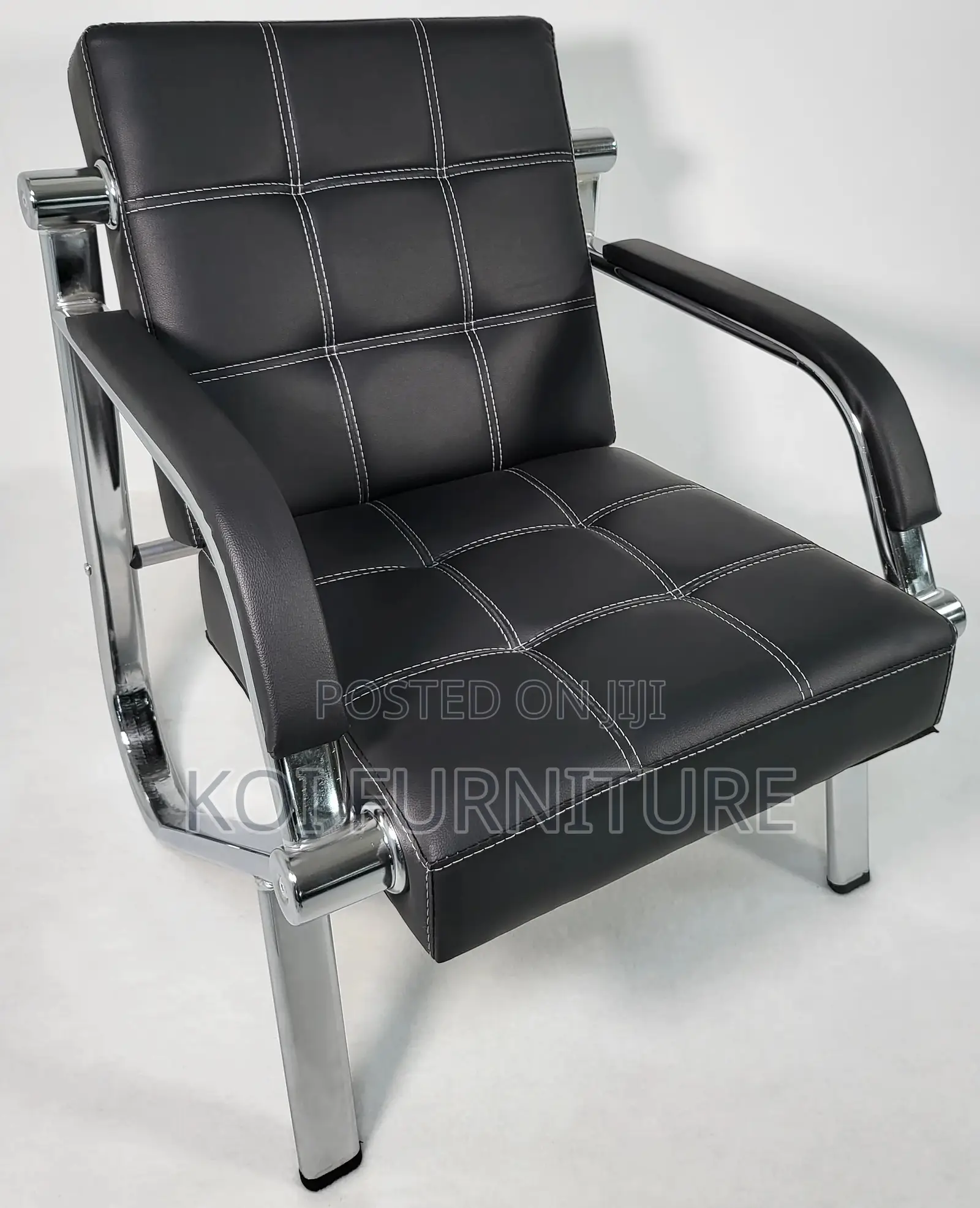 Office Sofa : 5-Seater Black Leather Office Lounge Sofa