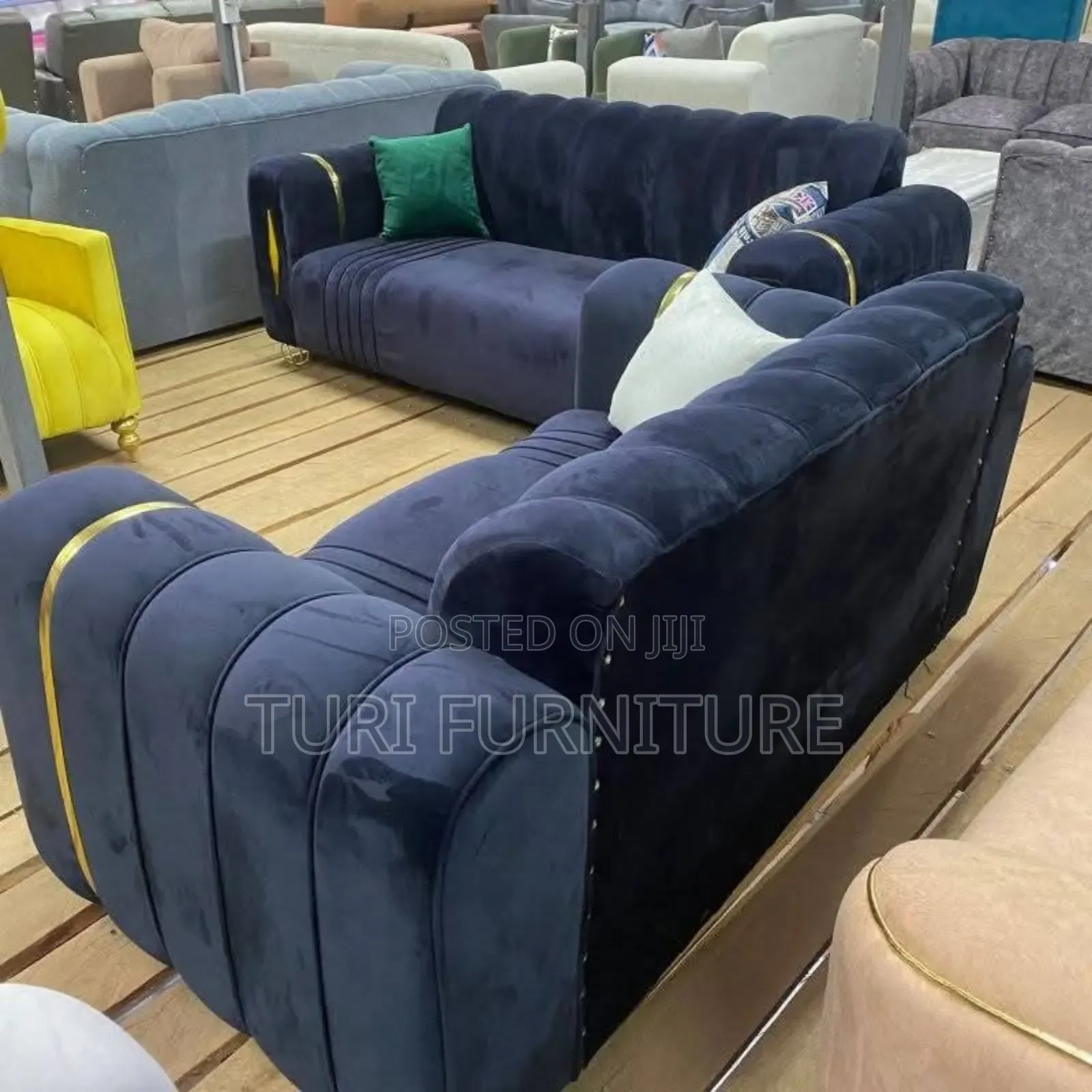 Back Permanent Sofa With Golden