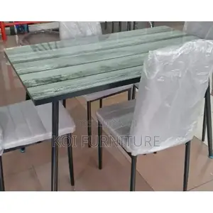 Dining Set : 4-Seater Dining Table With Gray Upholstered Chairs