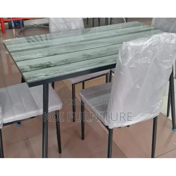 Dining Set : 4-Seater Dining Table With Gray Upholstered Chairs - thumbnail 2