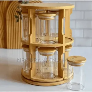 360° Rotating Spice Bamboo Tabletop Rack With 10 Big Jars Hp
