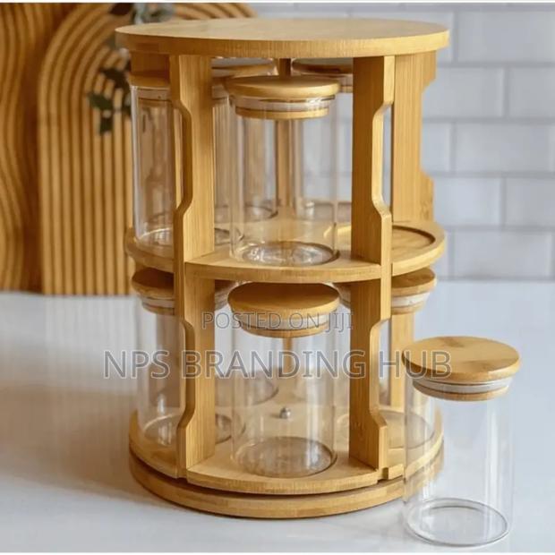 360° Rotating Spice Bamboo Tabletop Rack With 10 Big Jars Hp