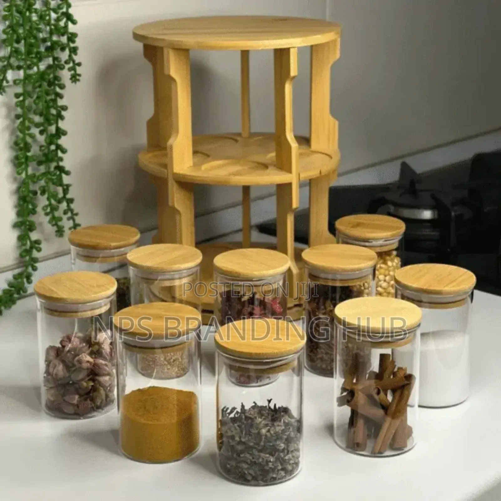 360° Rotating Spice Bamboo Tabletop Rack With 10 Big Jars Hp