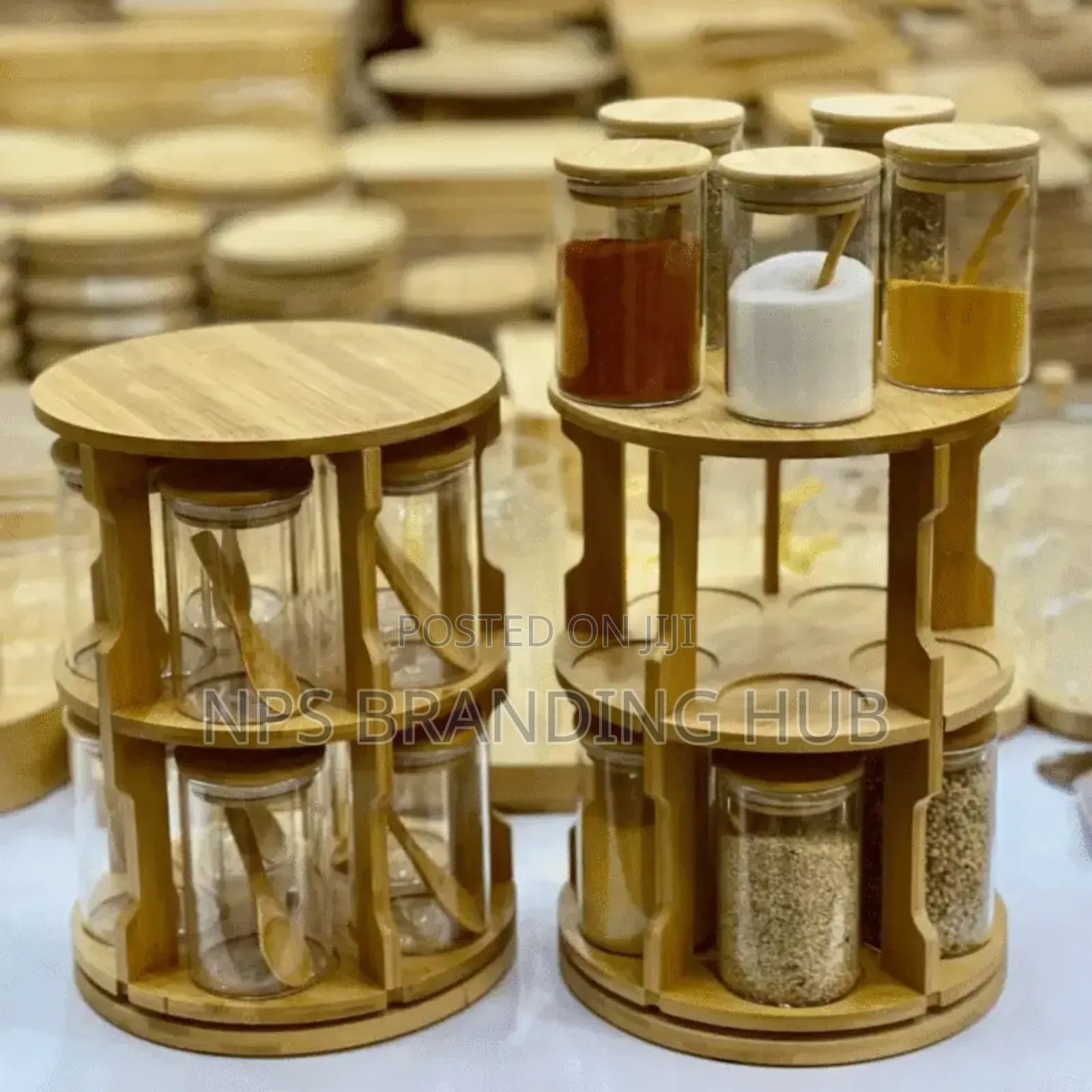 360° Rotating Spice Bamboo Tabletop Rack With 10 Big Jars Hp