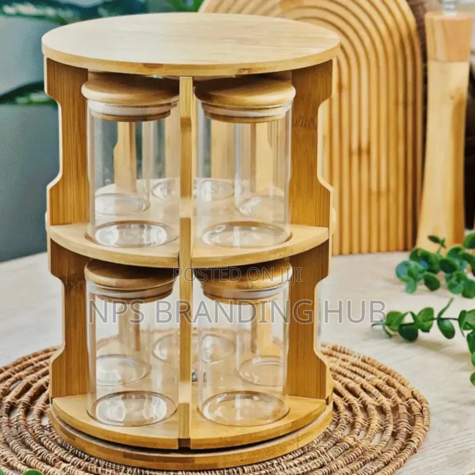360° Rotating Spice Bamboo Tabletop Rack With 10 Big Jars Hp