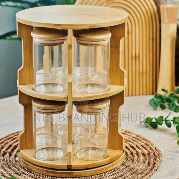 360° Rotating Spice Bamboo Tabletop Rack With 10 Big Jars Hp - thumbnail 4