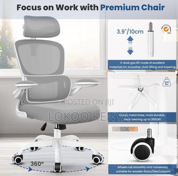 Office Chair; Grey High Back Orthopedic Computer Office Chair - thumbnail 15