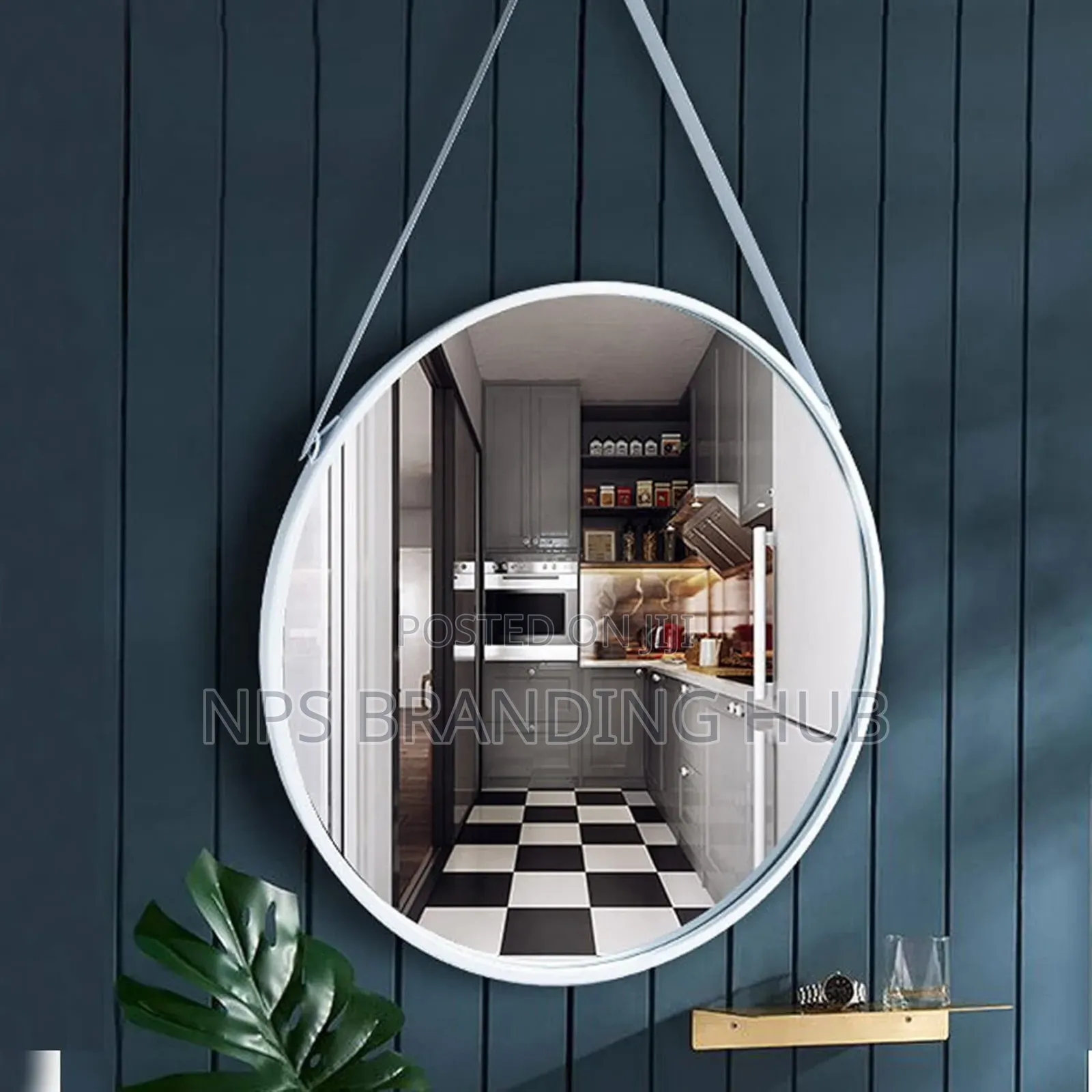 Round Hanging Mirror With Strap Decorative Wall Mirror 60cm Hp