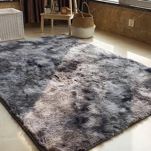 Patched Grey Quality Fluffy Carpet - main view