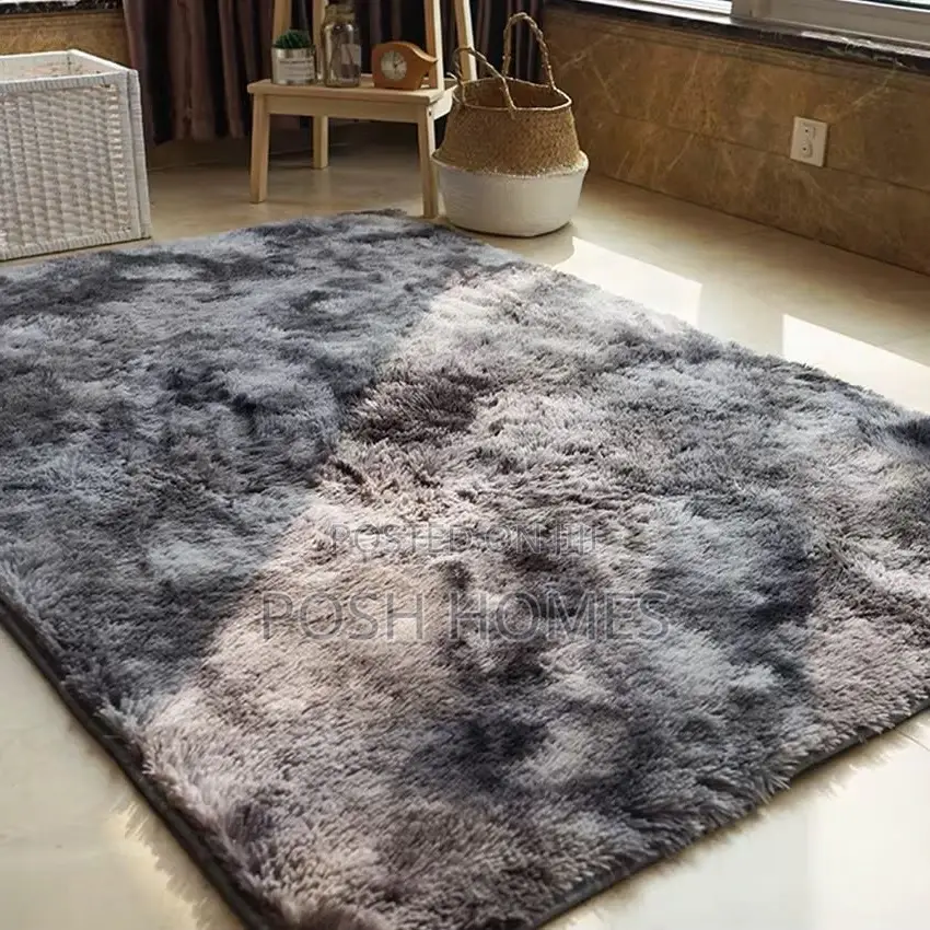 Patched Grey Quality Fluffy Carpet