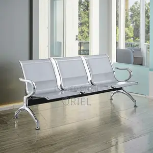 Office Bench : 3-Seater Stainless Steel Office Waiting Bench