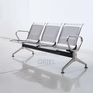 Office Bench : 3-Seater Stainless Steel Office Waiting Bench
