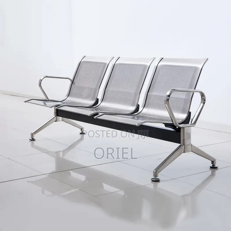 Office Bench : 3-Seater Stainless Steel Office Waiting Bench