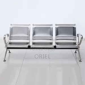 Office Bench : 3-Seater Stainless Steel Office Waiting Bench