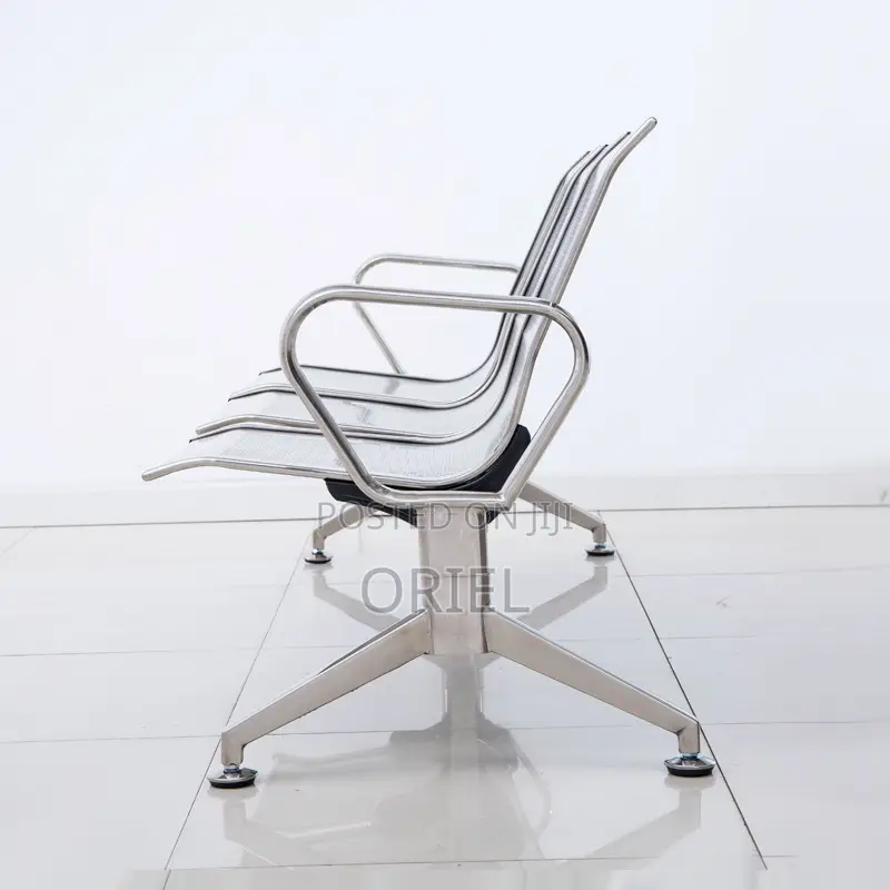 Office Bench : 3-Seater Stainless Steel Office Waiting Bench