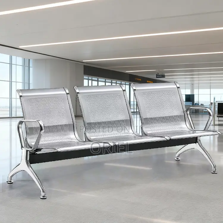 Office Bench : 3-Seater Stainless Steel Office Waiting Bench