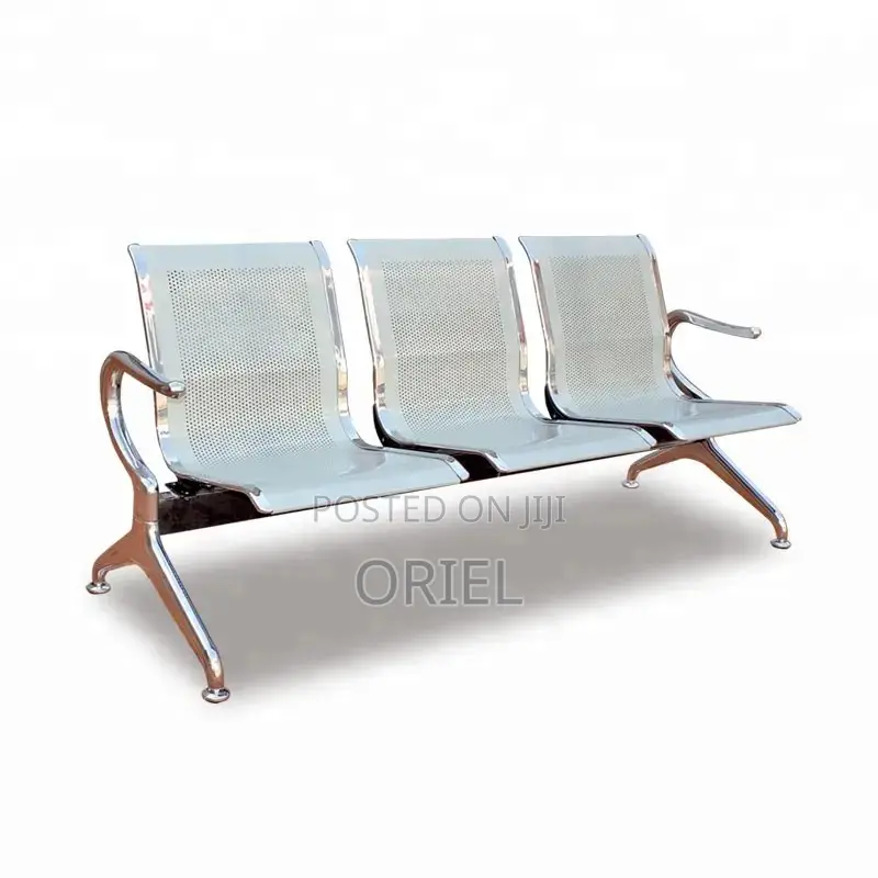Office Bench : 3-Seater Stainless Steel Office Waiting Bench