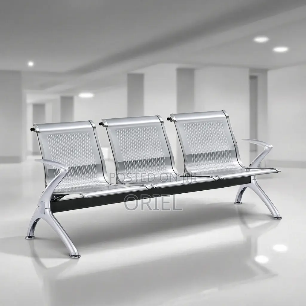 Office Bench : 3-Seater Stainless Steel Office Waiting Bench
