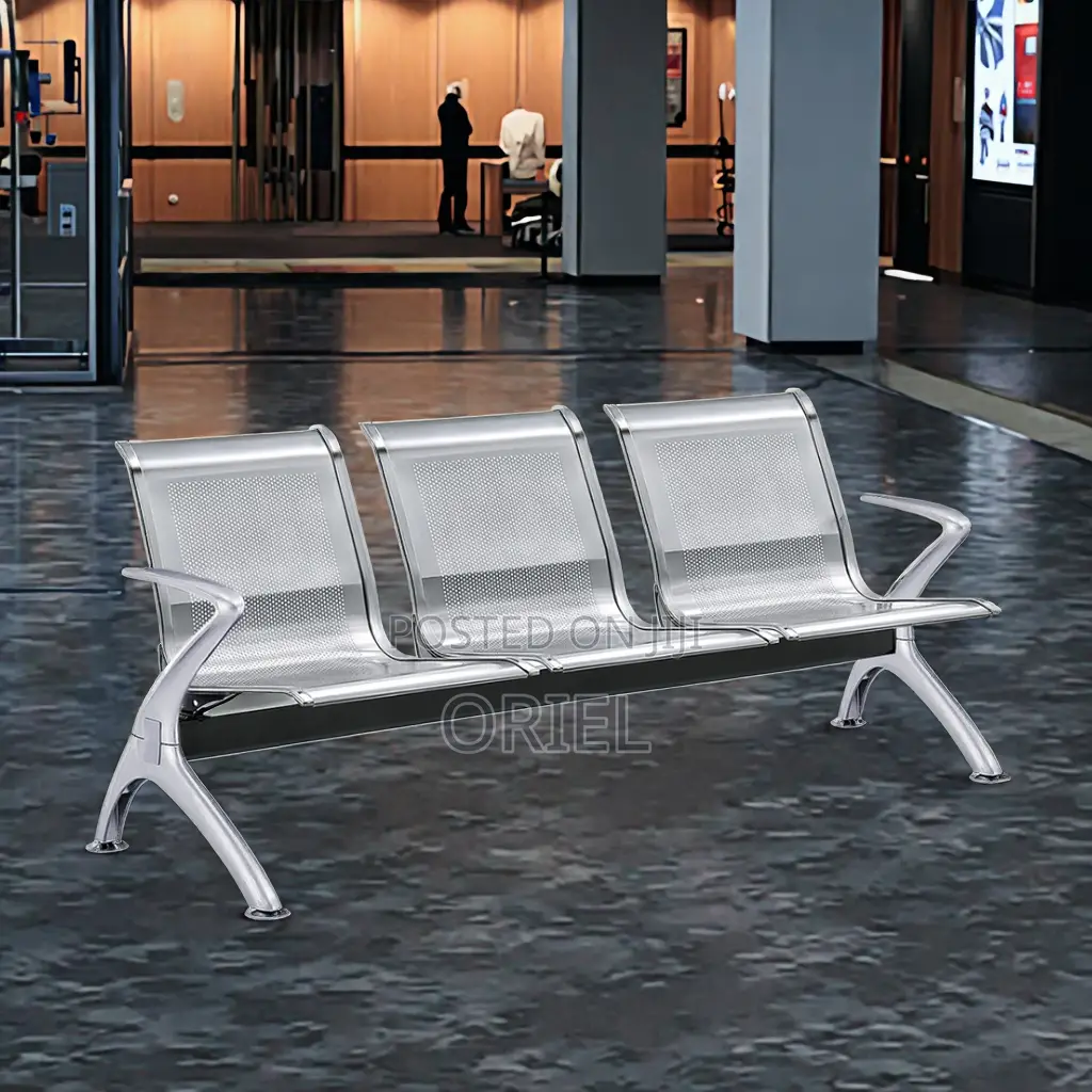 Office Bench : 3-Seater Stainless Steel Office Waiting Bench