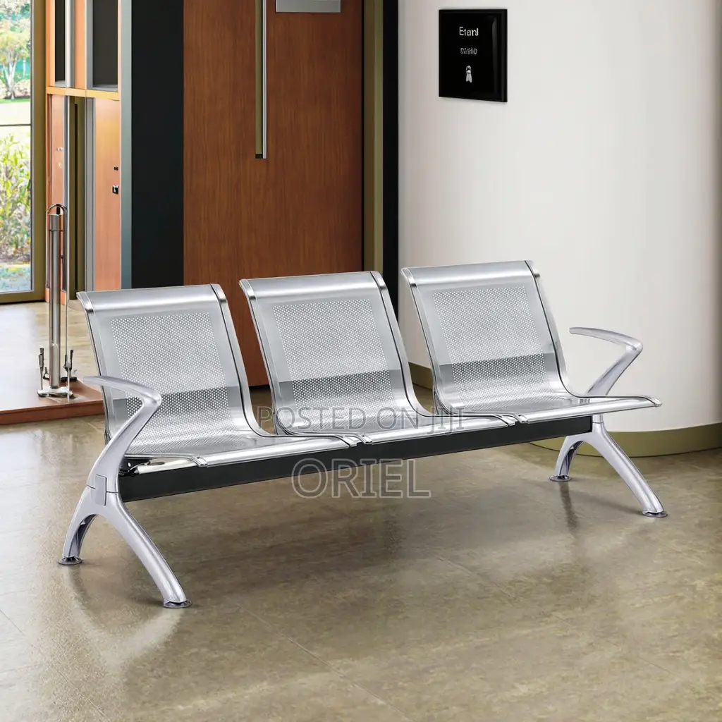 Office Bench : 3-Seater Stainless Steel Office Waiting Bench