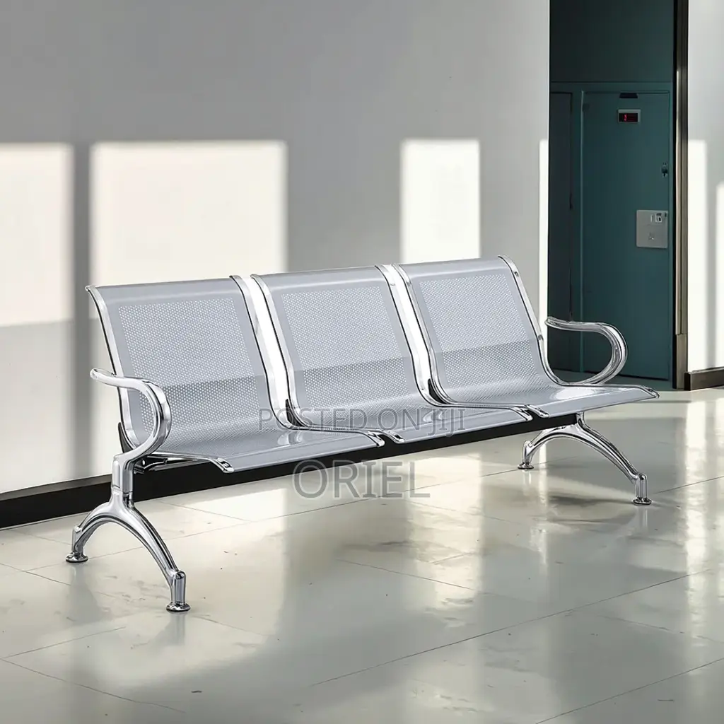 Office Bench : 3-Seater Stainless Steel Office Waiting Bench