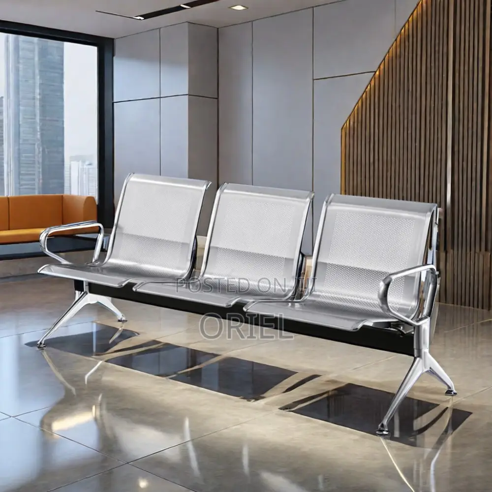 Office Bench : 3-Seater Stainless Steel Office Waiting Bench