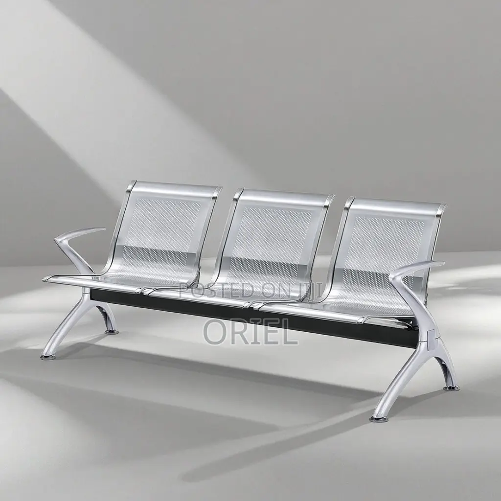 Office Bench : 3-Seater Stainless Steel Office Waiting Bench