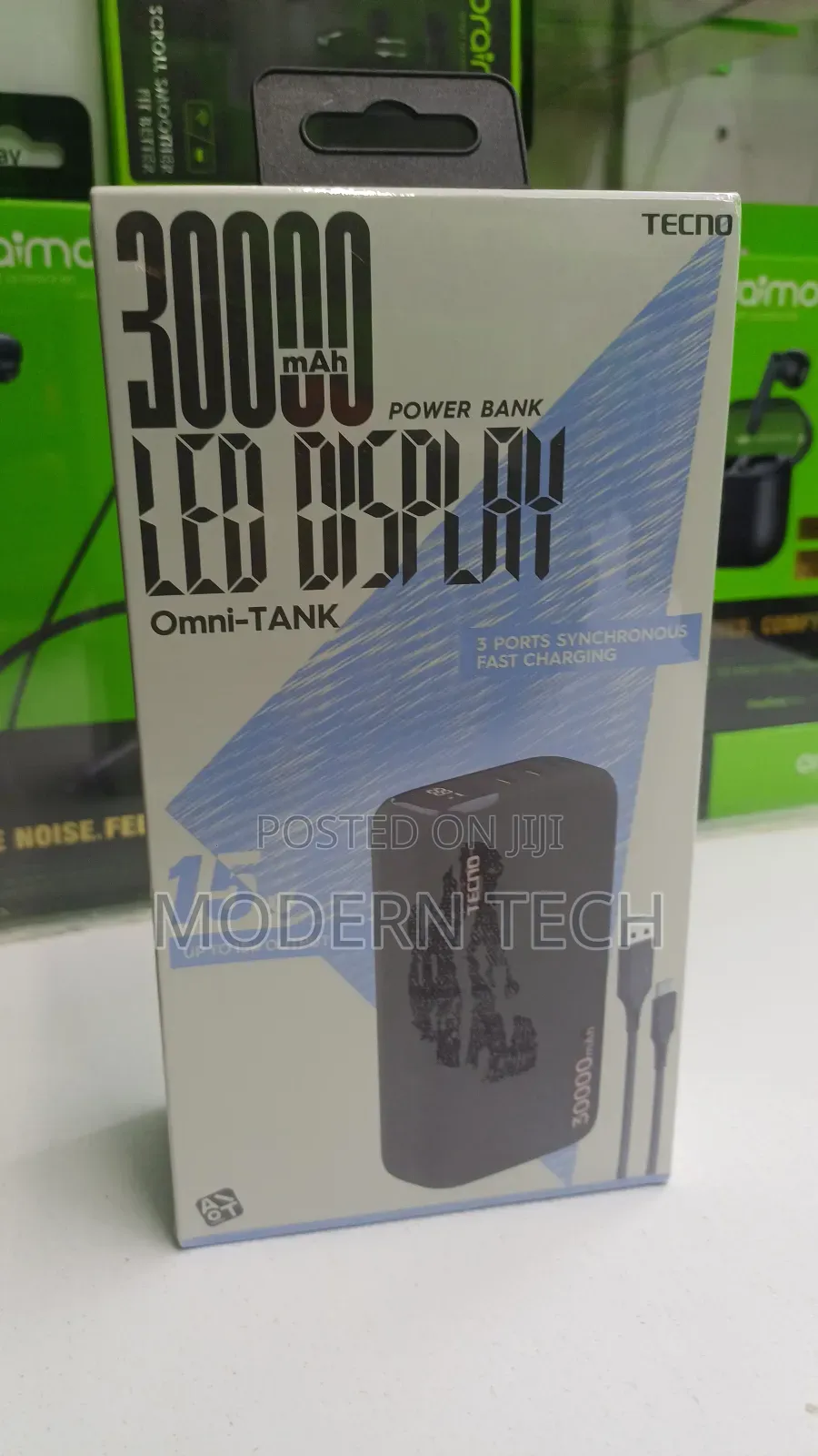 Tecno 3 Way High-Speed Charging 30000 Mah Power Bank_ Black