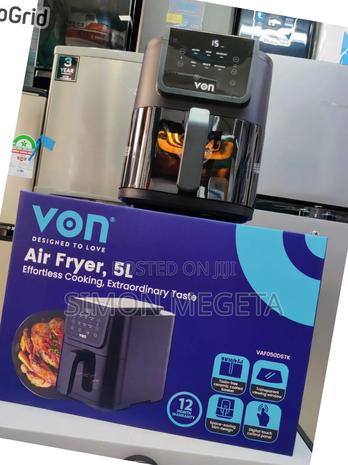 New Von Air Fryer 5 Litres Digital Slim Design