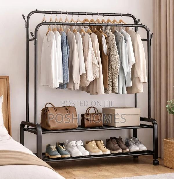 Advanced Double Layer Garment Rack Floor Standing Clothes Hanger