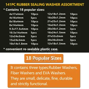 141 Pcs, O-Rings Seal Washers, Flat Round Rubber and Fiber Gaskets
