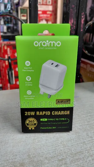 Original Oraimo Powercube 201 Uk Type Plug 20w Charger Kit- Dual Port.