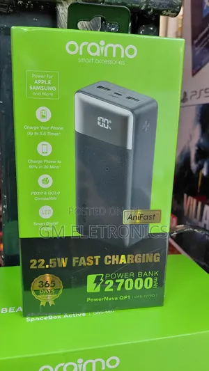 Original Oraimo 27000mah 22.5w Power Bank With Digital Display.