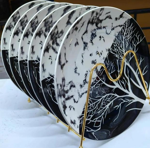 6 Pieces Ceramic Tree Design Dinner Plate Set - Black White