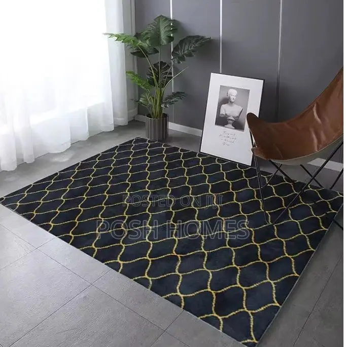 Patched Black Fluffy Carpet