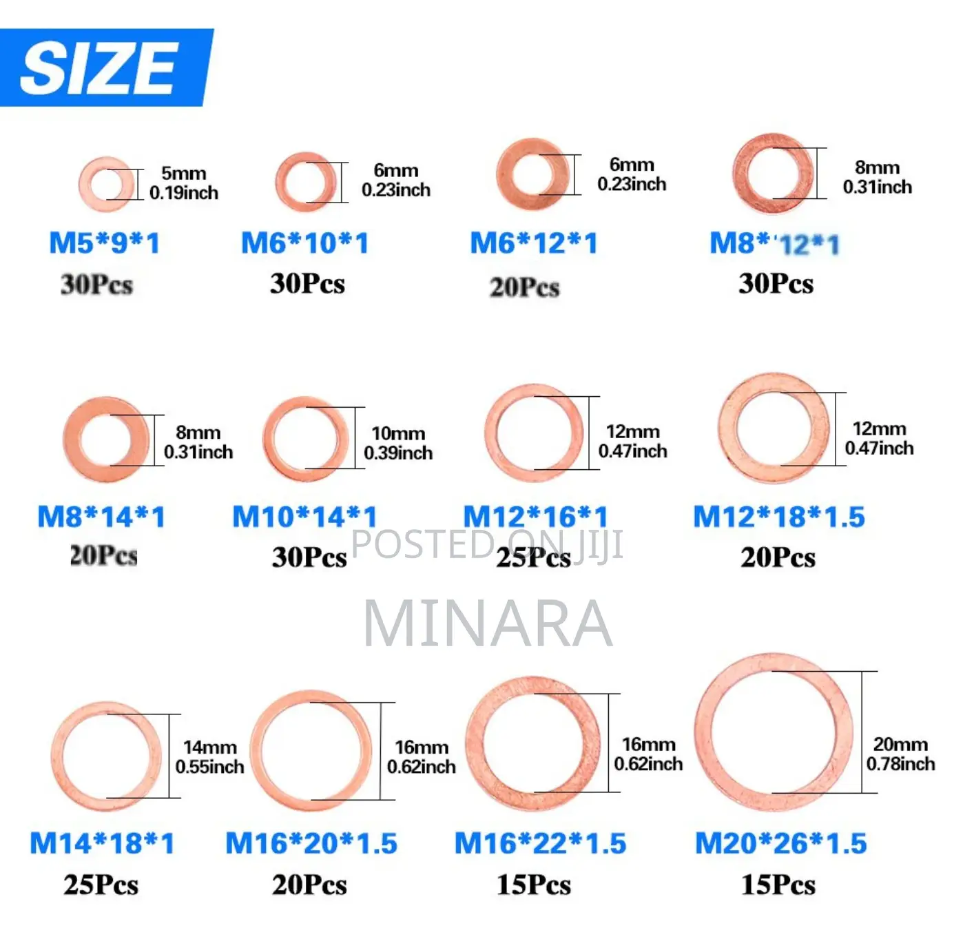280 Pc, Flat Copper Washers, Seal Rings,12 Sizes M5/6/8/10/12/14/16/20