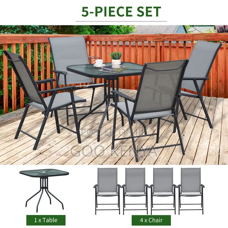 Outdoor Dining Set;4 Seater Foldable Chair Dining Set With Glass Table