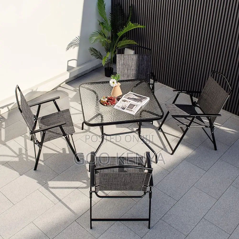 Outdoor Dining Set;4 Seater Foldable Chair Dining Set With Glass Table