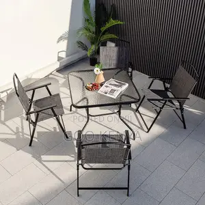Outdoor Dining Set;4 Seater Foldable Chair Dining Set With Glass Table