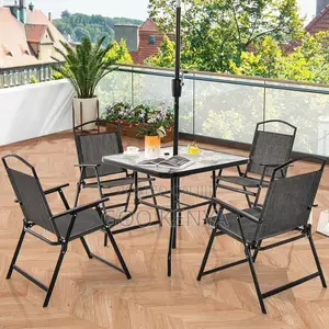 Outdoor Dining Set;4 Seater Foldable Chair Dining Set With Glass Table