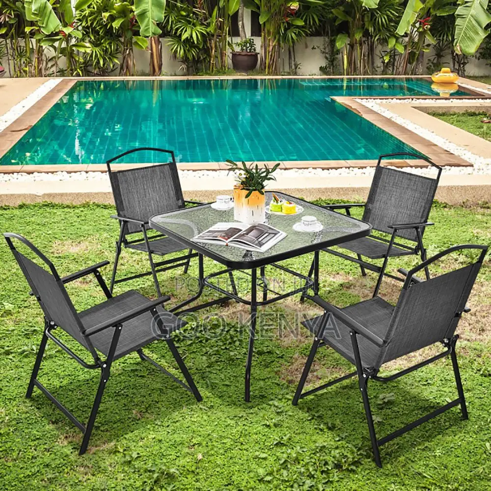 Outdoor Dining Set;4 Seater Foldable Chair Dining Set With Glass Table