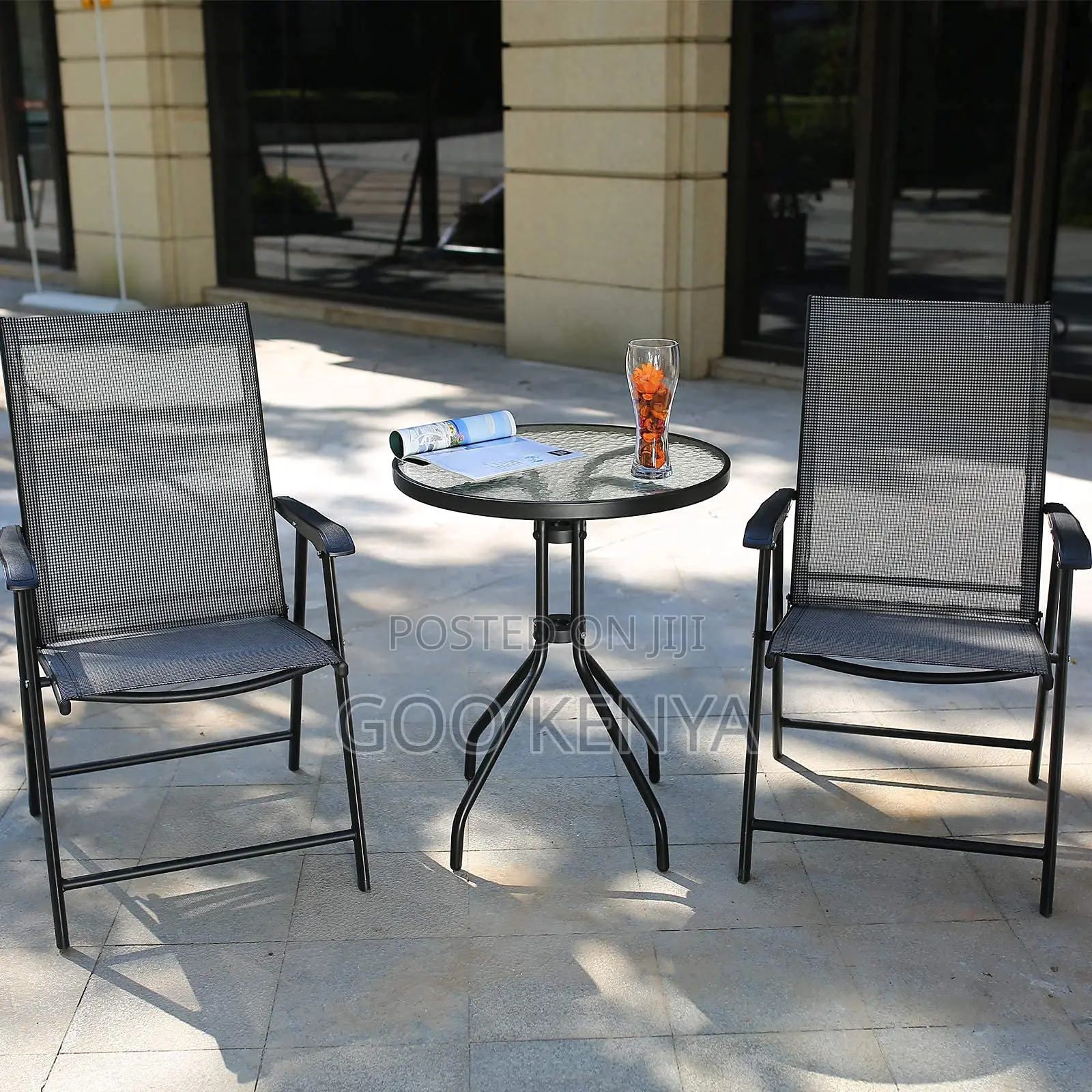 Outdoor Dining Set;4 Seater Foldable Chair Dining Set With Glass Table