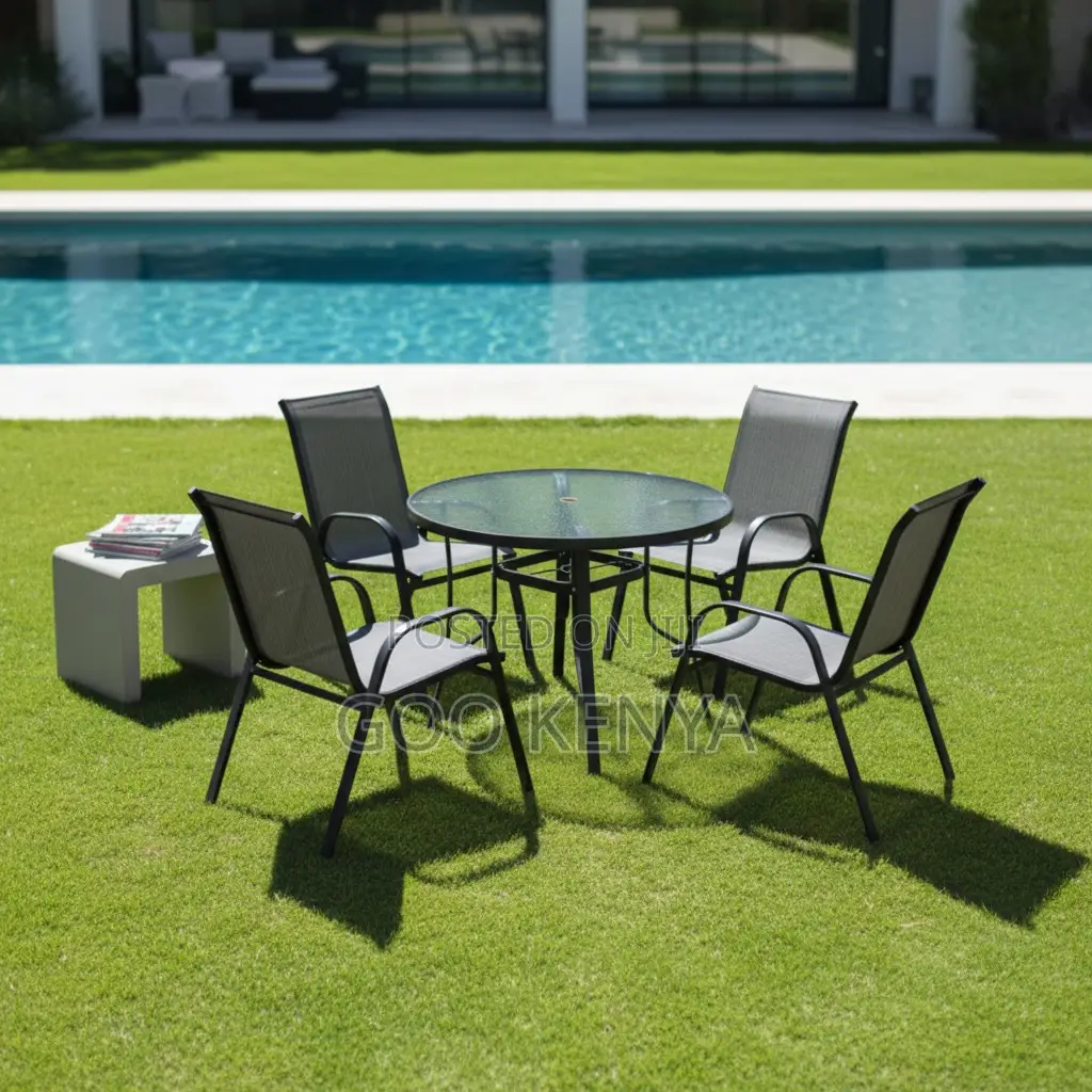 Outdoor Dining Set;4 Seater Foldable Chair Dining Set With Glass Table