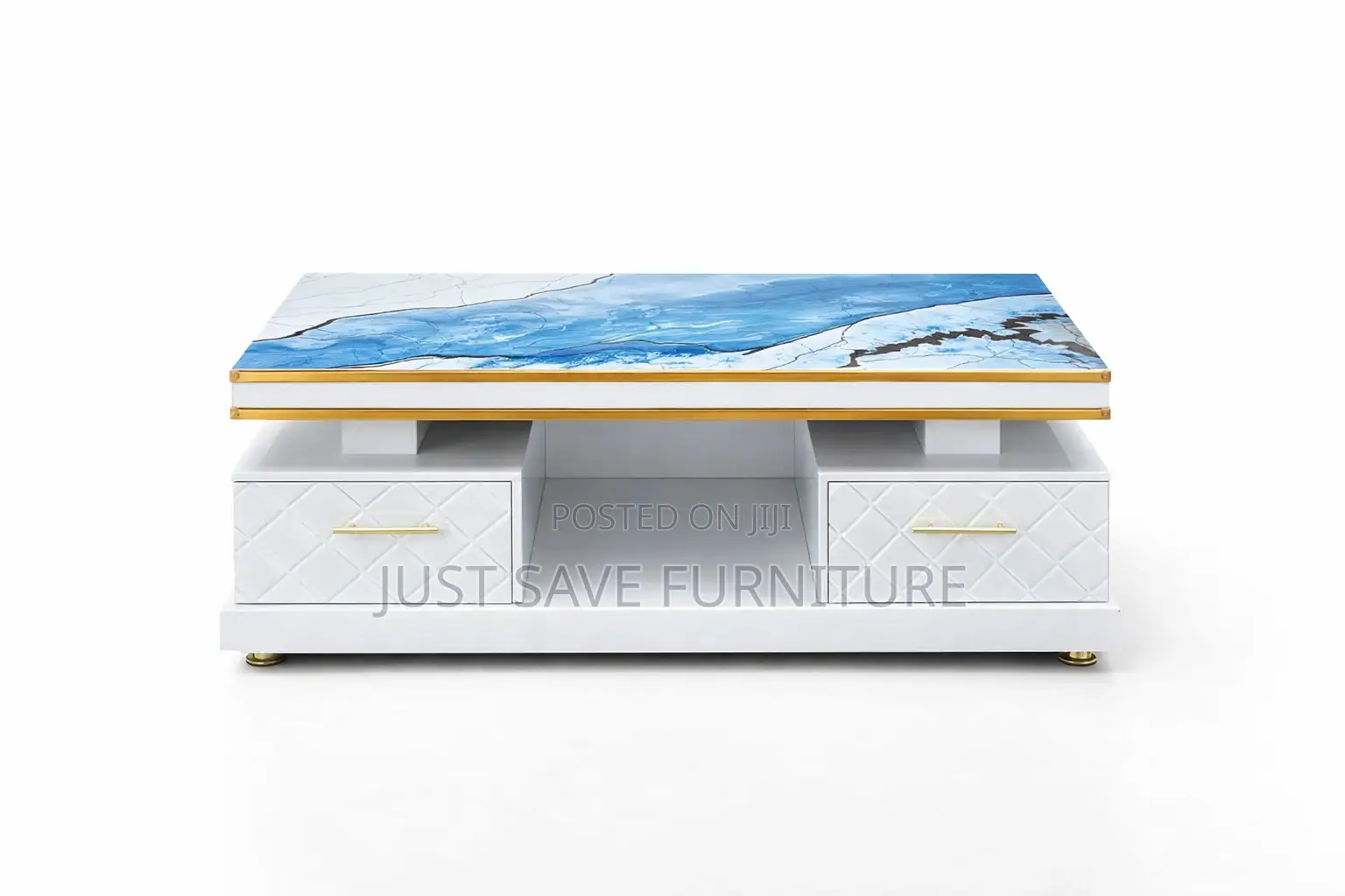 Modern Luxury Marble-Top Tv Stand / Coffee Table – White Gold Finish