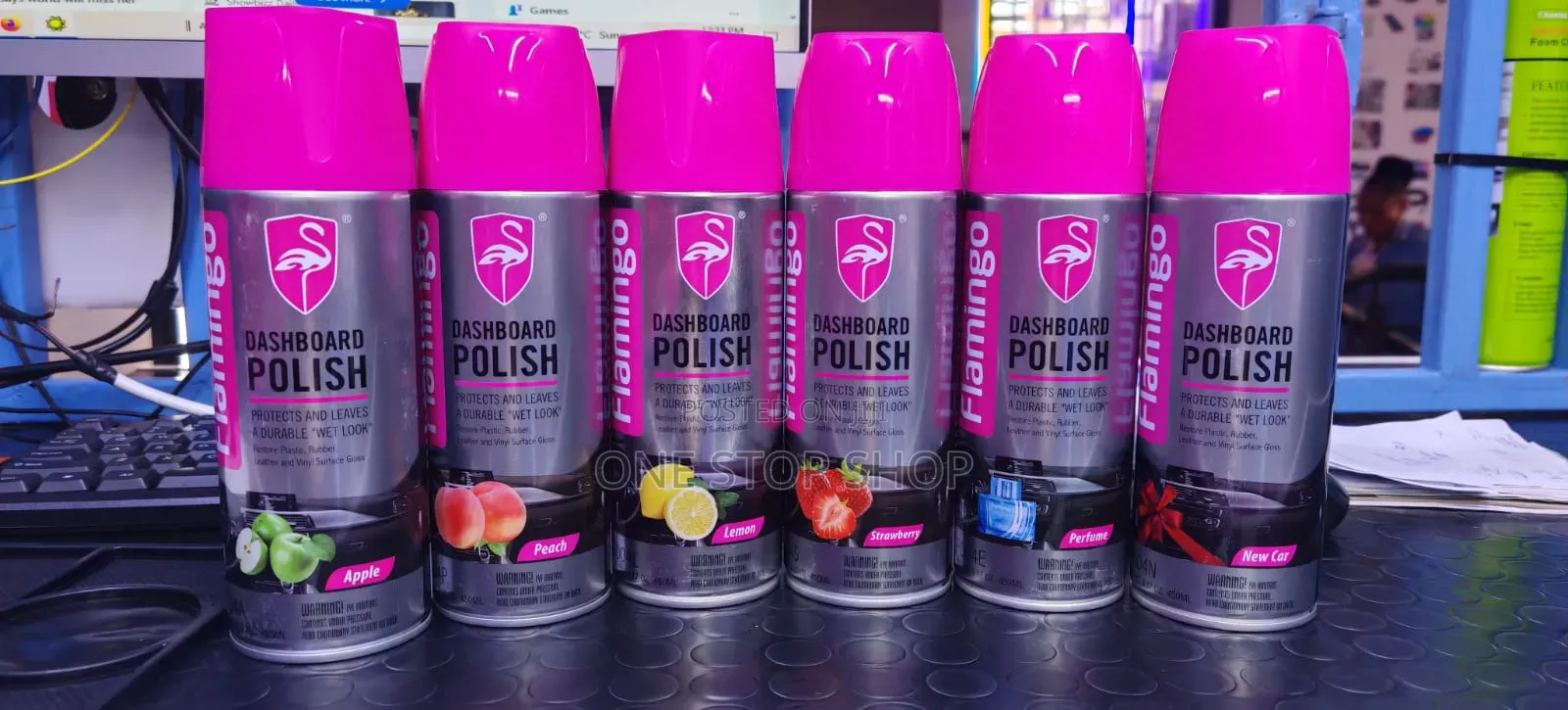 3pc Pack Flamingo Dashboard Shine Sprays (Choose 3 Flavors