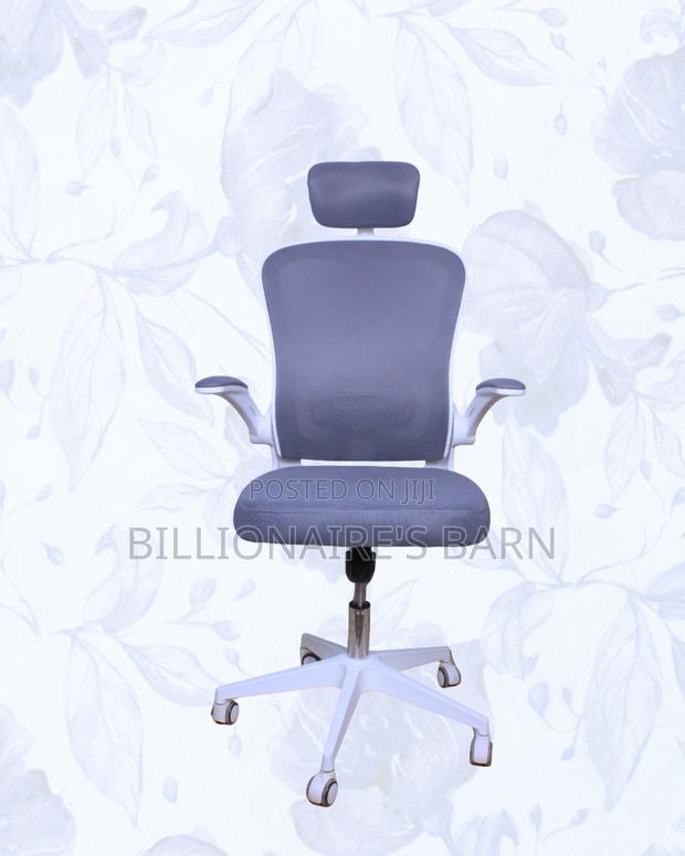 White Ergonomic Office Chair Flip Up Arms Adjustable 0