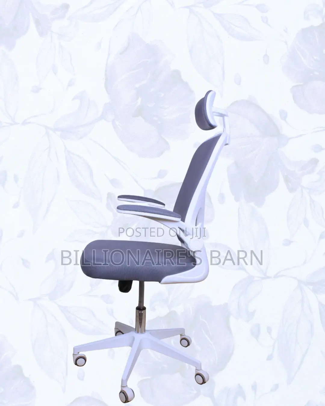 White Ergonomic Office Chair Flip Up Arms Adjustable 0