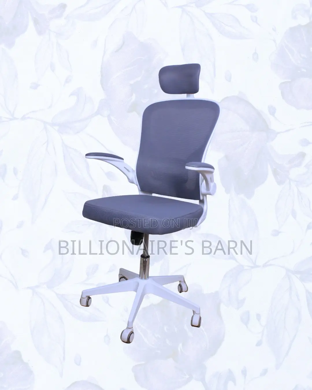 White Ergonomic Office Chair Flip Up Arms Adjustable 0
